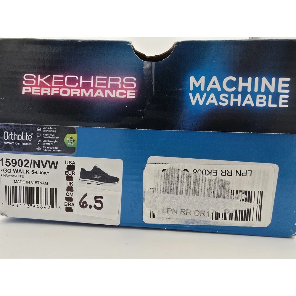 SKECHERS GOwalk 5 size 6.5 Washable womens Lace-Up Mesh Sneaker Navy/White 15902
